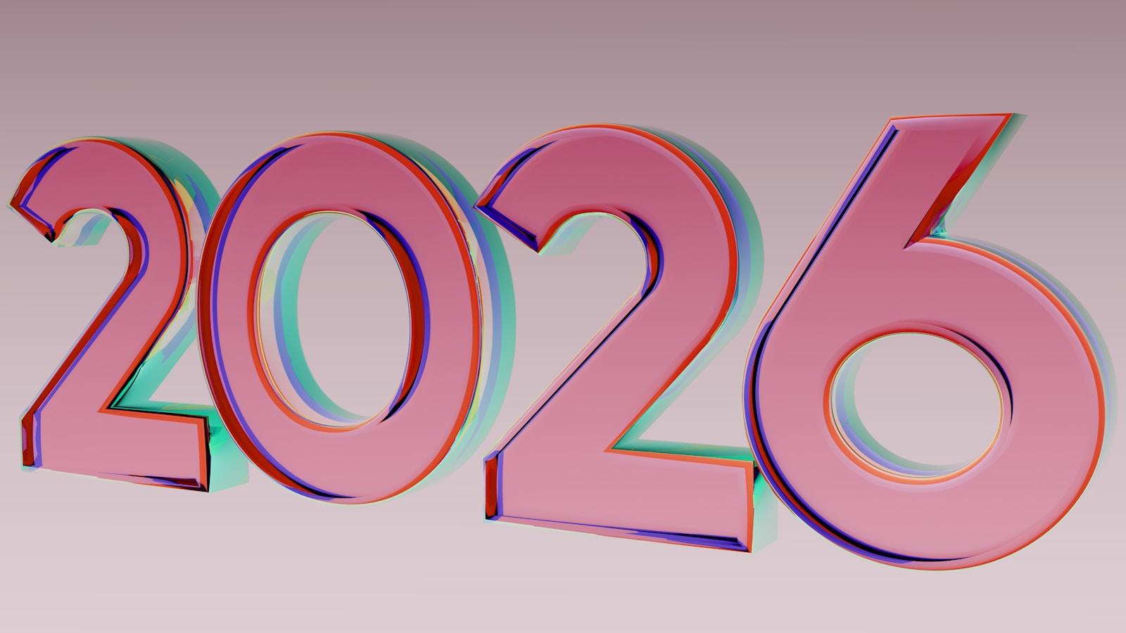The year 2026 in pink 3D numbers.