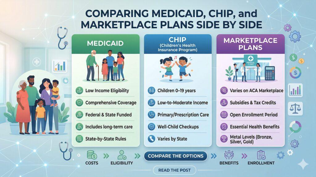 Comparing Medicaid, CHIP, and Marketplace Plans Side by Side