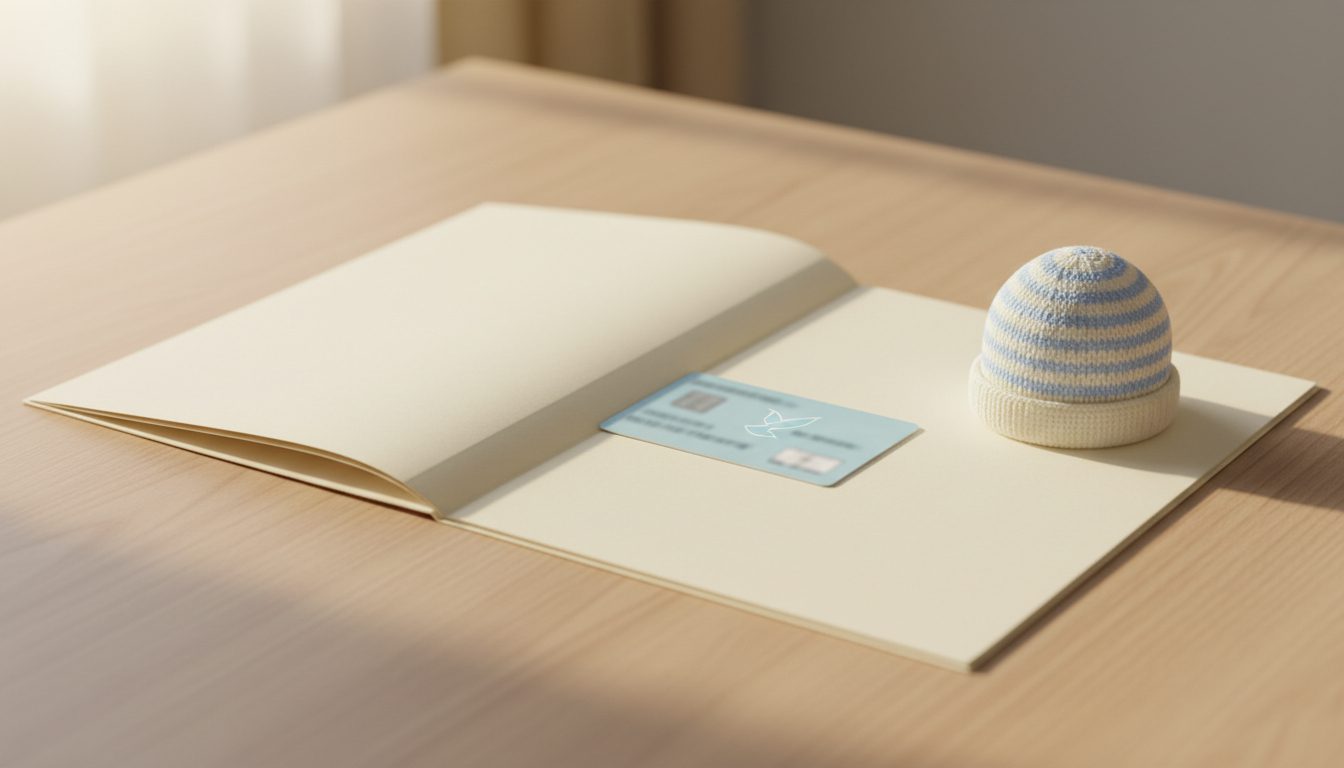 The birth-registration paperwork is where the Social Security number request and the insurance add-on both begin, often at the same desk.